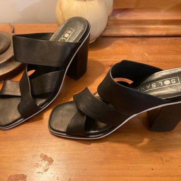 Solsana Black and White Chunky Leather High Heels Size 37 - Picture 7 of 7